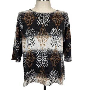 Pure Essence‎ Urbanology Sweater Womens Medium Knit Top Black Brown White Nordic